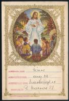 1927 Kína, a Magyar Katolikus Missziónak készített keresztelő oklevél imádkozó kínai gyerekek képével, 15,5×10,5 cm