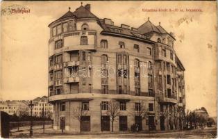 1913 Budapest XII. Krisztina körút 8-10. szám alatti bérpalota, Anna udvar, Széll Kálmán tér sarok, villamos (fl)