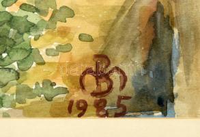 gróf Bolza Marietta (1911-1996): Mediterrán táj, 1985. Akvarell, papír, jelzett, üvegezett fakeretbe...