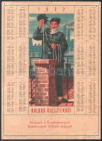 1962 A Komárom Megyei Kéményseprő Vállalat falinaptára, hajtott, rajzszögek nyomaival, 28,5×20,5 cm