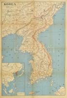 cca 1945-1950 Korea térképe. Bp., Szikra Könyvkiadó (Offset-ny.), hajtva, kisebb szakadásokkal, 84x59 cm / Map of Korea, with small tears