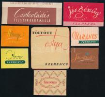 A Szerencsi Csokoládégyár címkéi, 2 nagy és 8 kisebb méretben