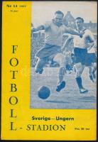 1957 Svédország-Magyarország meccs svéd nyelvű prospektusa, reklámokkal, 20p