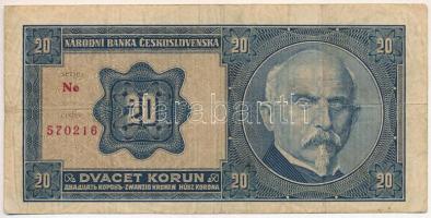 Csehszlovákia 1926. 20K &quot;Ne 570216&quot; T:F,VG  Czechoslovakia 1926. 20 Korun &quot;Ne 570216&quot; C:F,VG  Krause P#21