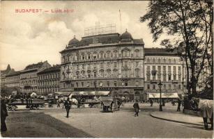 Budapest XIII. Lipót körút, Vígszínház kávéház, villamos, Sturm József sörcsarnoka, Magyar Leszámítoló és Pénzváltó Bank, lovaskocsik (EK)