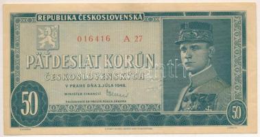 Csehszlovákia 1948. 50K hamis, rossz minőség S perforációval T:F Czechoslovakia 1948. 50 Korun with fake, bad quality S perforation C:F Krause 66.a