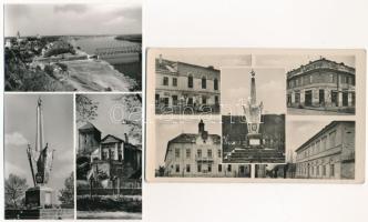 Dunaföldvár - 4 db MODERN város képeslap: Tanácsháza, híd, emlékmű, étterem, Kuti Lajos villanyszere...