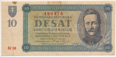 Szlovákia 1943. 10K T:F fo. Slovakia 1943. 10 Korún C:F spotted Krause 6