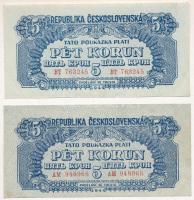 Csehszlovákia 1944. 5K (2x) T:F  Czechoslovakia 1944. 5 Korun (2x) C:F  Krause 46.a