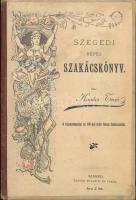 Kovács Teréz: Szegedi képes szakácskönyv. 4 színnyomattal és 100-nél több finom fametszettel. Szeged,[1890],Traub B. és Társa, 8+XX+372 p.+4 (III-VI., litografált színes képtáblák) t. Első kiadás! A címlap 4 színnyomatú táblát ír, és a könyvben meg is van 4 tábla, de a táblák számozása (III-IV-5-6.) Félvászon-kötésben, az elülső táblán a címlapról másolt borítóval, a címlap laza, a gerinc mentén sérült, a címlap utáni 2. és 3. lap szakadt, sérült, a IV. és V. lap lazák, majdnem kijárnak, sérültek, kopott foltos borítóval, a szennylapok és a kötéstáblák belsején a papírborítás pótolt. Rendkívül ritka!