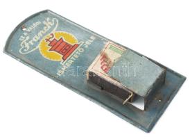 "Ez a valódi Franck kávé ismertető jele" fém fali gyufatartó, kis rozsdafoltokkal, 16,5×7 ...