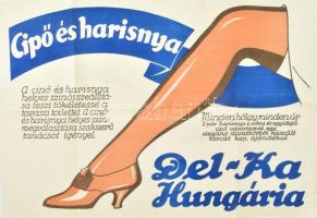 cca 1930 Del-Ka Hungária Cipőáruház reklámplakátja, hajtott, lapszéli sérülésekkel, 63×90 cm