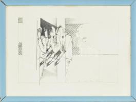 Barabás Márton (1952-): Alakok (cím nélkül), 1970-es évek. Ceruza, tus, papír, jelezve jobbra lent. Üvegezett fakeretben. 17x24,5 cm / ink and pencil on paper, signed, framed