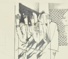 Barabás Márton (1952-): Alakok (cím nélkül), 1970-es évek. Ceruza, tus, papír, jelezve jobbra lent. ...