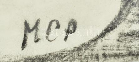 MCP jelzéssel: Női portré. Szén, papír, 42x29,5 cm