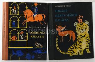 Benedek Elek 2 kötete: Rókáné mézes-mákos kalácsa és más mesék. Bp., 1970, Móra. Második kiadás. Kiadói kartonált papírkötés, a borítón kis felületi sérülések. + Többsincs királyfi és más mesék. Bp., 1975, Móra. Kiadói félvászon-kötés, helyenként kissé foltos.