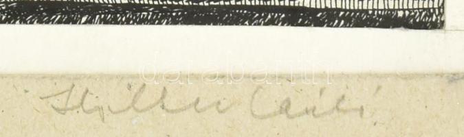 Holler László (1958-): Húzó récék. Tus, papír, jelzett, paszpartuban. 9,5x28 cm