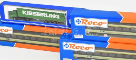 5 doboz, összesen 7 db Roco vasút modell, vasúti kocsi szerelvény erdeti dobozában, újszerű állapotb...