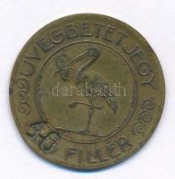 ~1930. "Üvegbetétjegy / Budapesti Központi Általános Tejcsarnok Rt. 15. sz. fiókja" 40f sárgaréz üvegbetétjegy (30mm) T:VF patina