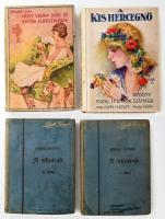 4 db könyv: Ebers György: A nővérek. I-II. köt. Ford.: Kacziány Géza. Bp., 1898, Légrády. Harmadik kiadás. Kiadói egészvászon-kötés, kissé viseltes állapotban, foltos borítókkal, az I. kötet végén több kijáró lappal. + Altay Margit: A kis hercegnő. Regény fiatal leányok számára. Bp., é.n., Pallas Rt. Kiadói illusztrált félvászon-kötés. + Pogány Elza: Négy vidám diák és egyéb elbeszélések. Bp., é.n., Tolnai. Kiadói kartonált papírkötés, kissé viseltes borítóval, helyeként kissé foltos lapokkal.