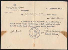1941 Kassai Bábaképző Intézet hivatalos levele