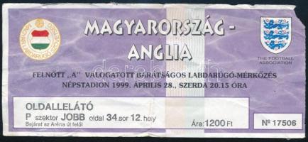 1999 Magyar-angol válogatott mérkőzés belépőjegye (1-1)