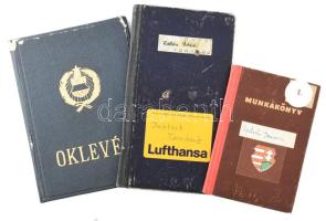 1953 Lenin Intézet leckekönyve (orosz szak) + diploma + Kossuth-címeres munkakönyv