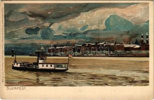 Budapest, Lánchíd, gőzhajó. Kuenstlerpostkarte No. 2073. von Ottmar Zieher Kunstanstalt litho s: Raoul Frank (EK)