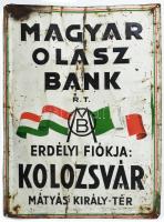 1940 A Magyar-Olasz Bank Rt. erdélyi fiókja, Kolozsvár, dekoratív fém tábla, kopásokkal, 51×37 cm