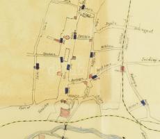 1911 A Zólyomban (Felvidék) kifüggesztett levélgyűjtő szekrények kézzel rajzolt térképe, utcákon val...