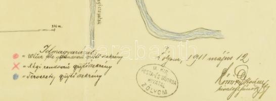 1911 A Zólyomban (Felvidék) kifüggesztett levélgyűjtő szekrények kézzel rajzolt térképe, utcákon val...
