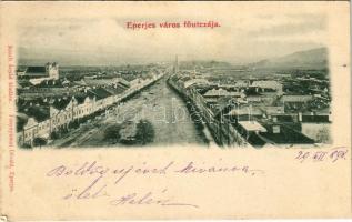 1898 (Vorläufer) Eperjes, Presov; Fő utca. Kósch Árpád kiadása. Fénynyomat Divald / main street (EK)