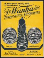 cca 1925 Dr. Wanka-féle terpentines cipőpaszta, art deco reklámplakát, szép állapotban, 24×18 cm