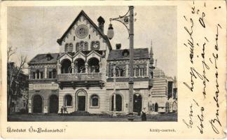 1899 (Vorläufer) Budapest XIV. Ősbudavár, Ős-Budavár, Király csarnok, Telefon hírmondó, Baver Samu cukrászata (b)