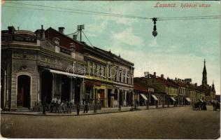 1910 Losonc, Lucenec; Rákóczi utca, Emke kávéház, üzletek / street view, café, shops (EK)