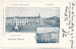 1899 (Vorläufer) Dés, Dej; Szent Ferencrendiek palotája, Vármegyeház, Millenniumi emlékmű, Laktanya. Gálócsi kiadása / Franciscan palace, county hall, Hungarian Millennium monument, K.u.K. military barracks (EK)