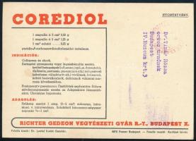 1938 Corediol ampulla, a Richter gyógyszertár termékének art deco reklámnyomtatványa, nem szignált K...