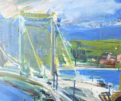 Sváby Lajos (1935-2020): Belvárosi templom (Erzsébet híd, Budapest). Olaj, vászon, jelezve jobbra le...