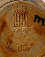 Zsolnay Fürtös György által tervezett söröskorsó, pirogránit, jelzett, hibátlan, m:16 cm