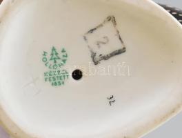 Hollóházi gyöngytyúk pár + liba figurák, jelzéssel, kis kopással, m: 19-21 cm