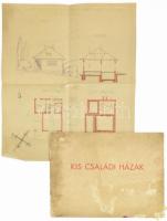 1941 Kis családi házak. A M. Kir. Iparügyi Miniszter úr támogatásával kiadja az Országos Lakásépítési Hitelszövetkezet. Dr. Kresz Károly előszavával. Írta és sajtó alá rendezte: Dr. Kotsis Iván. Tervrajzokkal illusztrálva. Tűzött papírkötés, viseltes állapotban, erősen sérült borítóval, néhány sérült lappal, helyenként foltos. + III. ker., Testvérhegyi telken épülő családi ház tervrajza, tervezte: Strebek Nándor építőmester, 1 : 100, pecséttel jelzett, hajtva, kis lapszéli szakadással, 42x36 cm