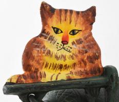 Macska figurával díszített vas kolompcsengő, m: 17 cm