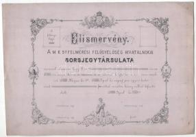 ~1800. A M. K. (Magyar Királyi) 5-ik Felmérési Felügyelőség Hivatalnokai Sorsjegytársulata kitöltetlen elismervénye T:VF fo.