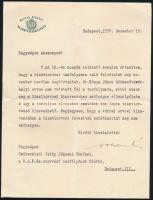 1936 Dr. Johan Béla (1889-1983) államtitkár, egészségpolitikus, orvos aláírása, egy minisztériumi értesítésen, hogy Kónya János hódmezővásárhelyi nem nyert felvételt tisztiorvosi tanfolyamra, belügyminisztériumi államtitkári fejléces papíron, borítékkal.