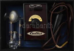 Helios antik gyógystimulátor készülék, kiegészítőkkel, eredeti dobozában, 33x23x10 cm