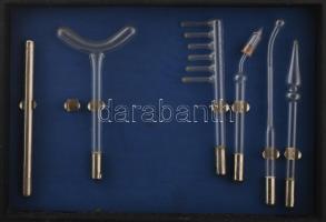 Helios antik gyógystimulátor készülék, kiegészítőkkel, eredeti dobozában, 33x23x10 cm