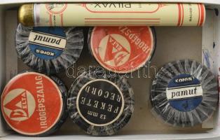 5 db írógépszalag, Kores, Delta, Fekte Record + ceruzagrafitok Pilvax Szivar fém dobozban