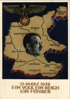 1938 März 13. Ein Volk, ein Reich, ein Führer! / Adolf Hitler, NSDAP German Nazi Party propaganda, map, swastika. 6 Ga. s: Professor Richard Klein + Ein Volk, ein Reich, ein Führer Wien 10. April 1938 So. Stpl.