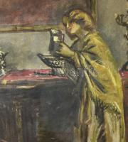 Márk Lajos (1867-1940): Dáma sárga ruhában. Olaj, vászon, jelezve balra lent. Sérült. Proveniencia: ...