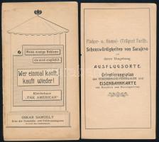 cca 1910 Reklám nyomtatványok, 2 db, Szarajevóra és Boszniára vonatkozó német nyelvű reklámokkal, az egyik szakadt, 2 sztl. lev. + 8 sztl. lev., 18x10 cm